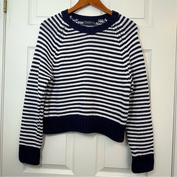 Vineyard Vines Sweaters - Vineyard Vines Navy and White Striped Cotton Blend Crew Neck Sweater Size Medium
